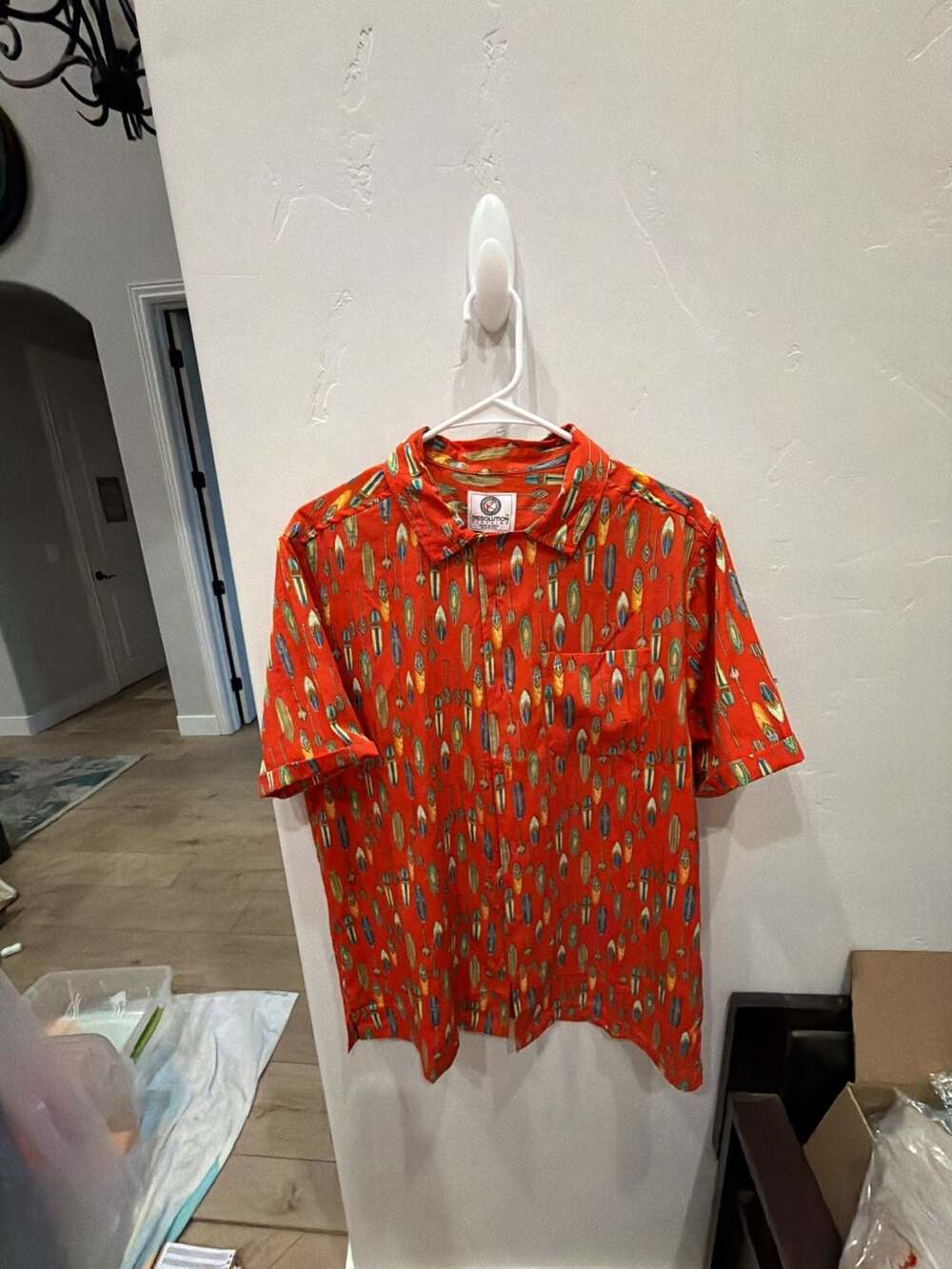 One Resolution Clothing Red Surfboard and Paddle Button-Down Shirt